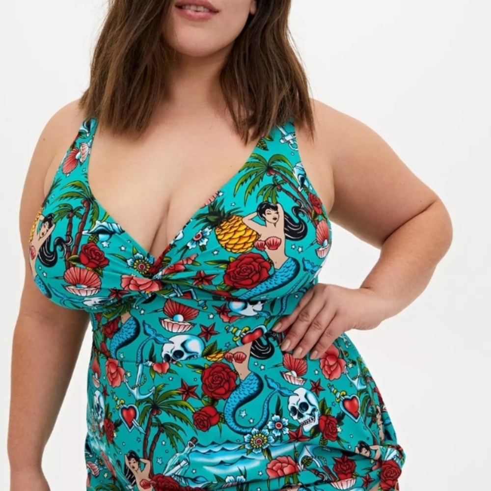 Torrid Teal Mermaid Print One Piece Swimsuit